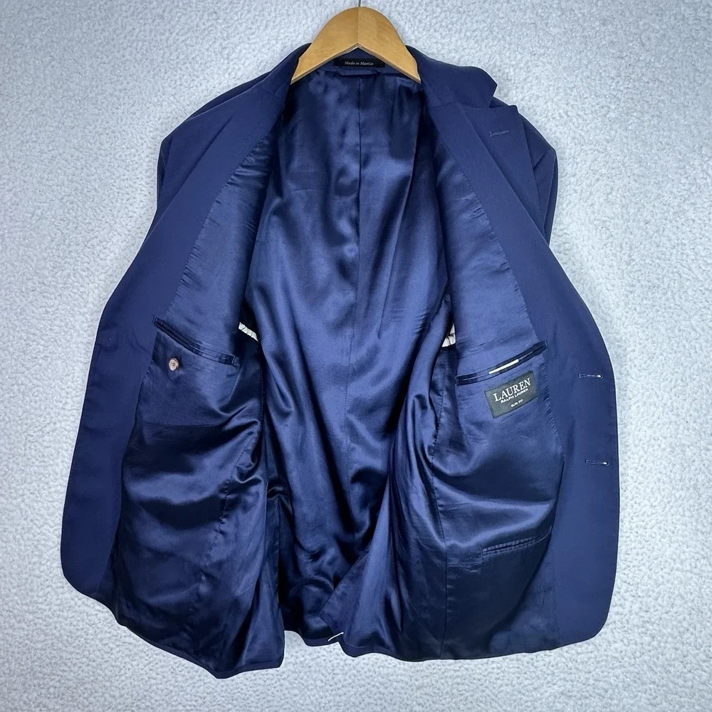 Lauren Ralph Lauren Slim Fit Sport Coat Blazer Men's 44S Navy Blue 100% Wool
